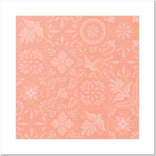 Mexican Peach Color Talavera Tile Pattern by Akbaly Posters and Art